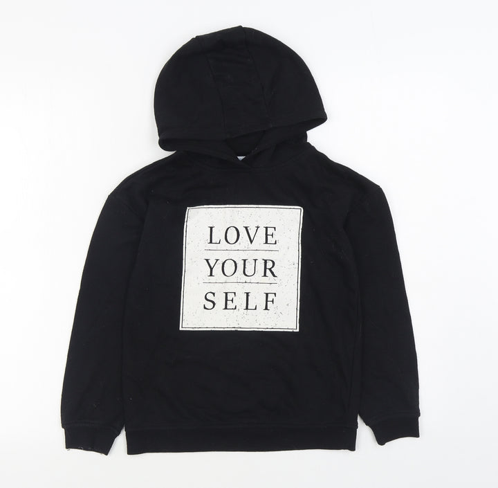 Primark Girls Black Cotton Pullover Hoodie Size 9-10 Years Pullover