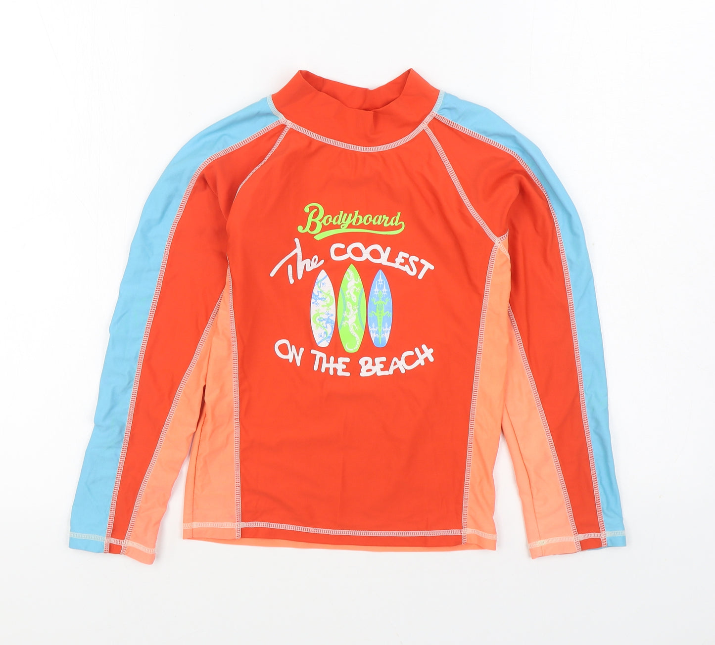 BodyBoard Boys Red Polyamide Basic T-Shirt Size 7-8 Years Round Neck Pullover - Swim Top