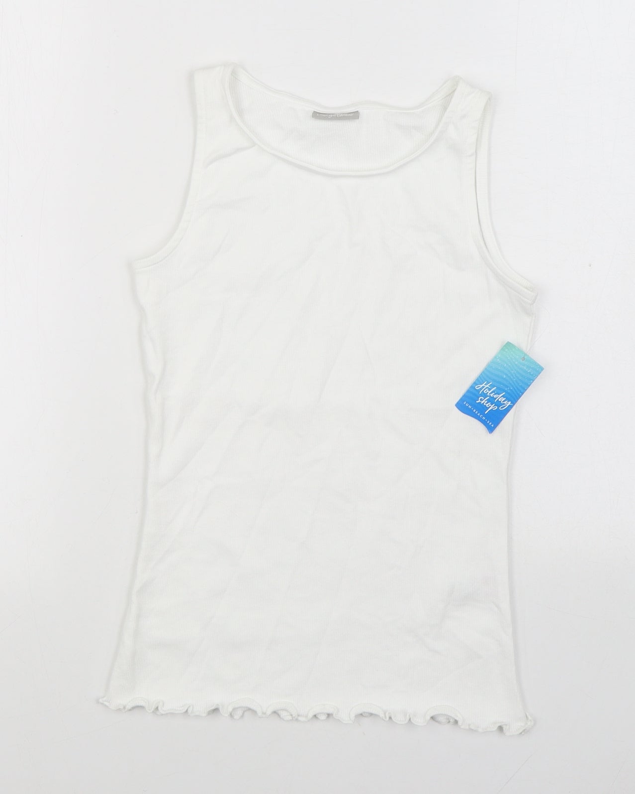 Matalan Girls White Cotton Basic Tank Size 13 Years Boat Neck Pullover