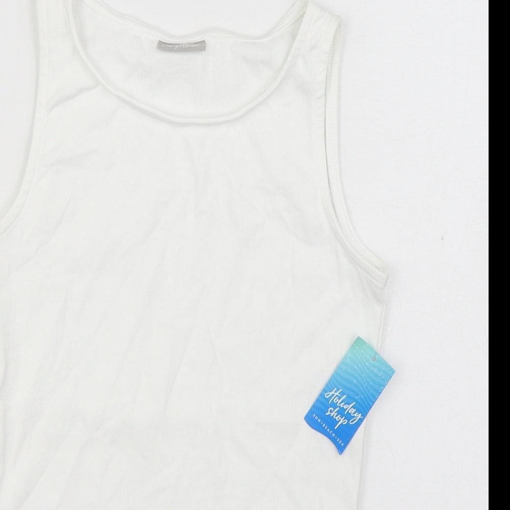 Matalan Girls White Cotton Basic Tank Size 13 Years Boat Neck Pullover
