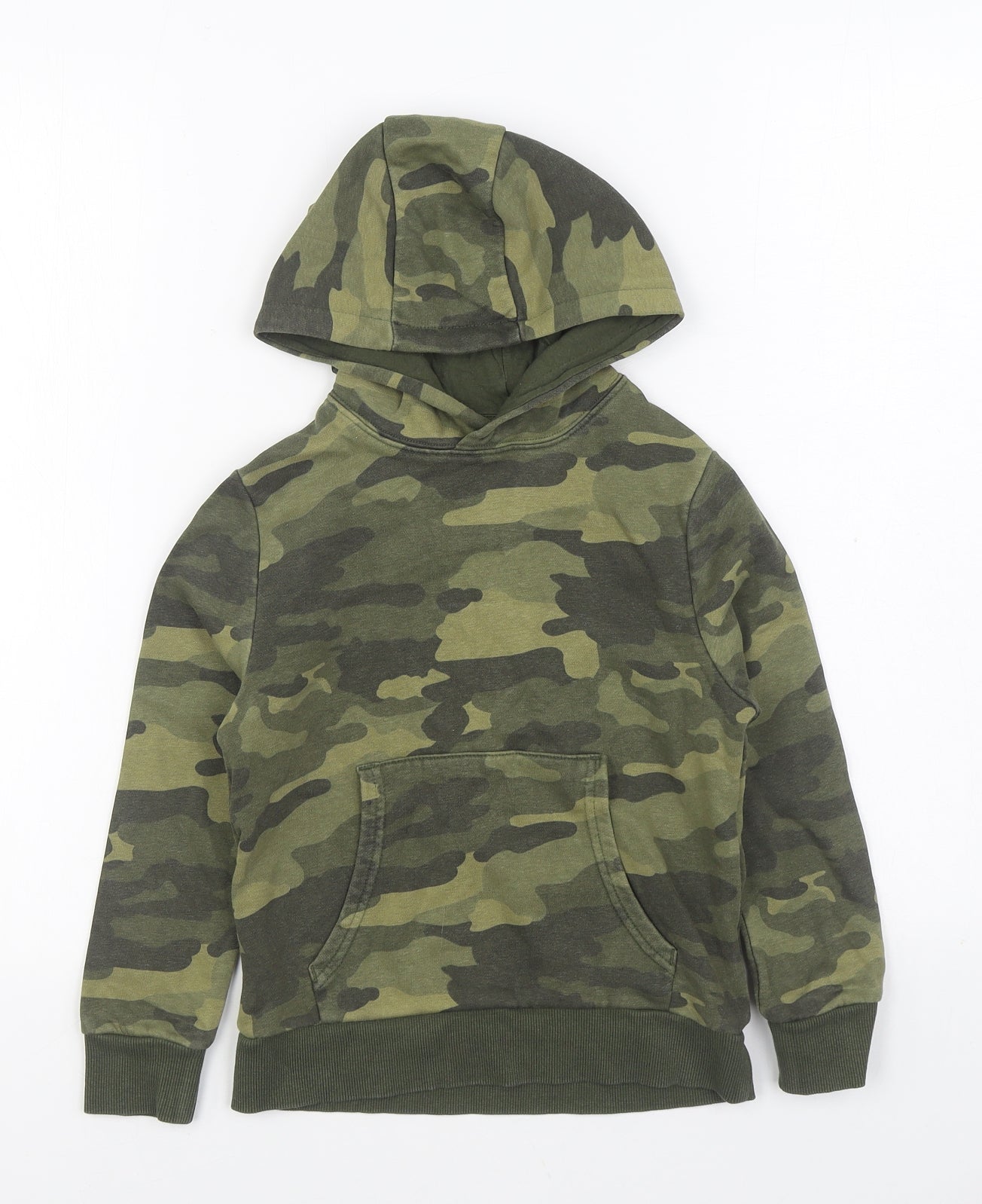 Marks and Spencer Boys Green Camouflage Cotton Pullover Hoodie Size 6-7 Years Pullover