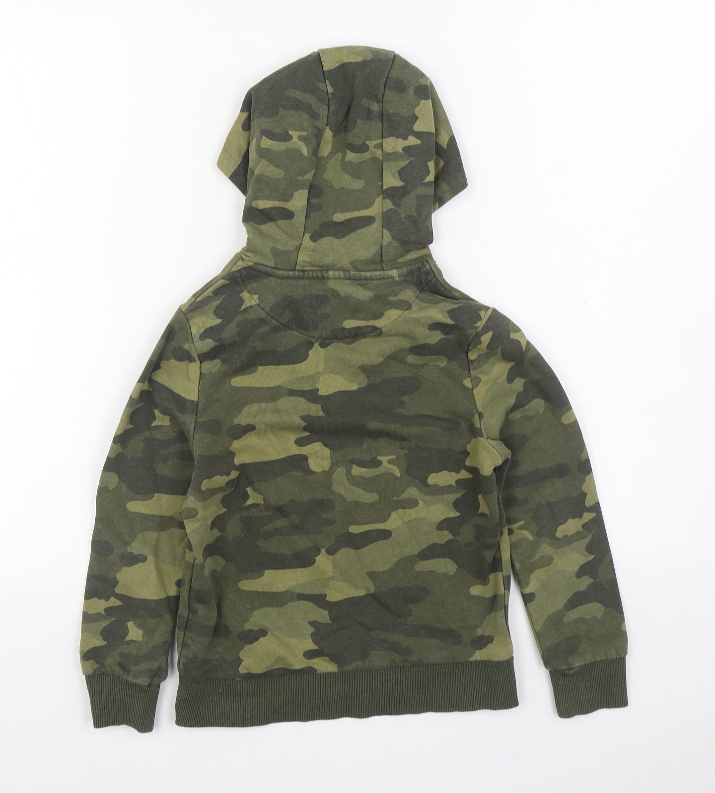 Marks and Spencer Boys Green Camouflage Cotton Pullover Hoodie Size 6-7 Years Pullover