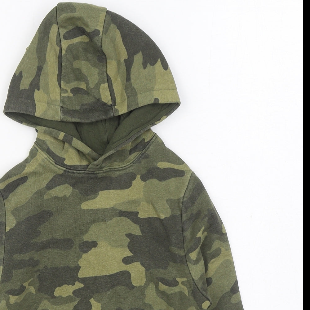 Marks and Spencer Boys Green Camouflage Cotton Pullover Hoodie Size 6-7 Years Pullover