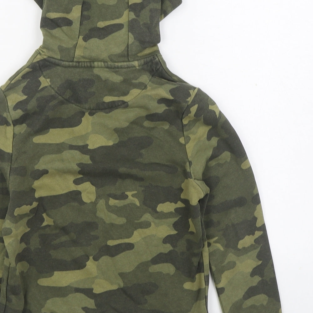 Marks and Spencer Boys Green Camouflage Cotton Pullover Hoodie Size 6-7 Years Pullover
