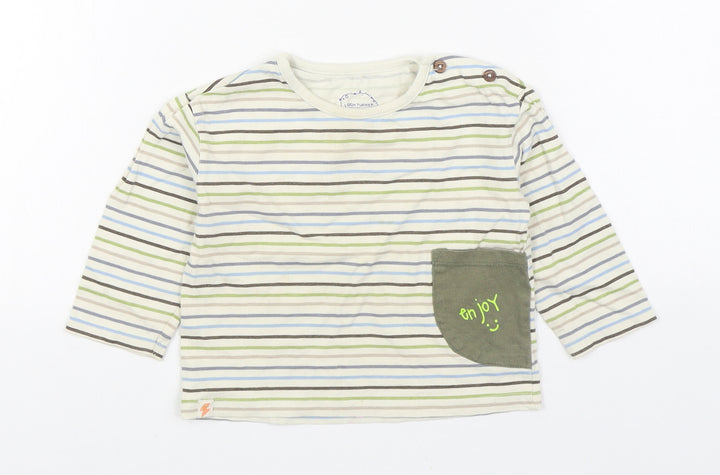 Willow Boys Multicoloured Striped Cotton Basic T-Shirt Size 12-18 Months Round Neck Pullover