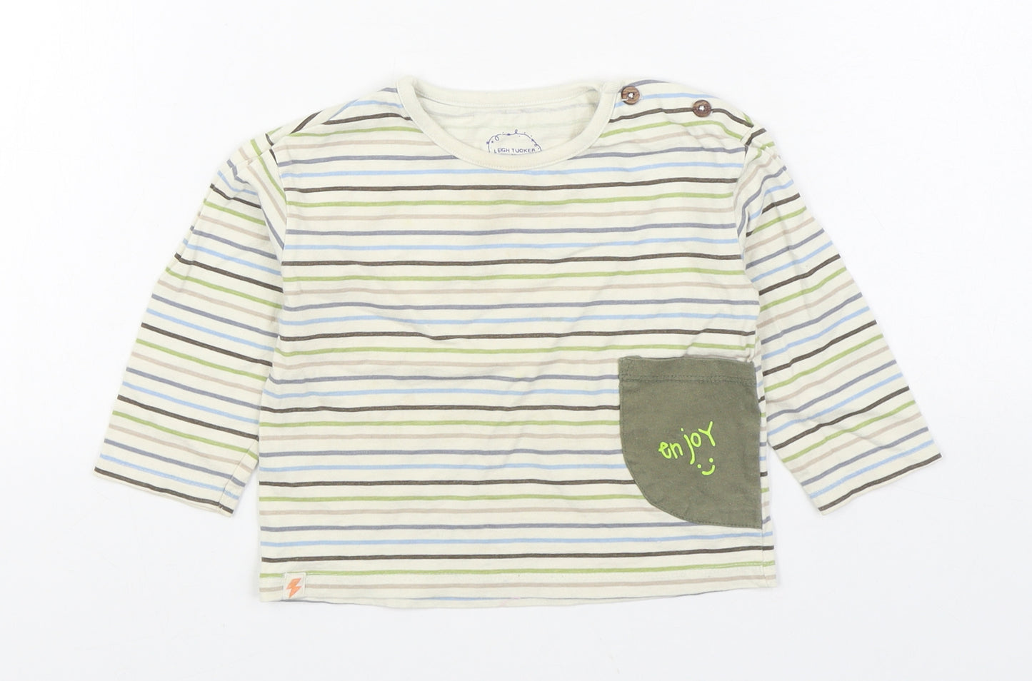 Willow Boys Multicoloured Striped Cotton Basic T-Shirt Size 12-18 Months Round Neck Pullover