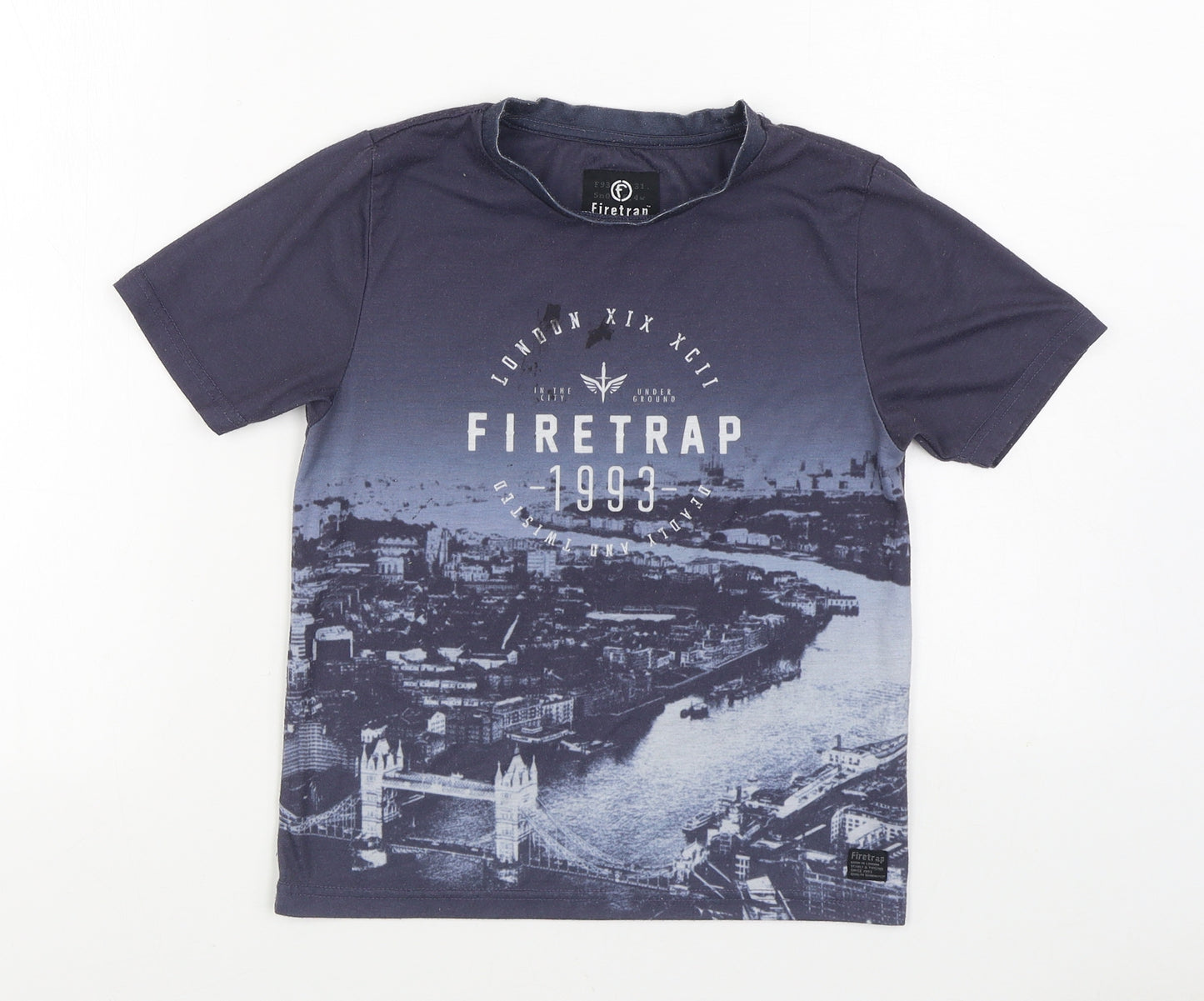 Firetrap Boys Blue Polyester Basic T-Shirt Size 9-10 Years Round Neck Pullover