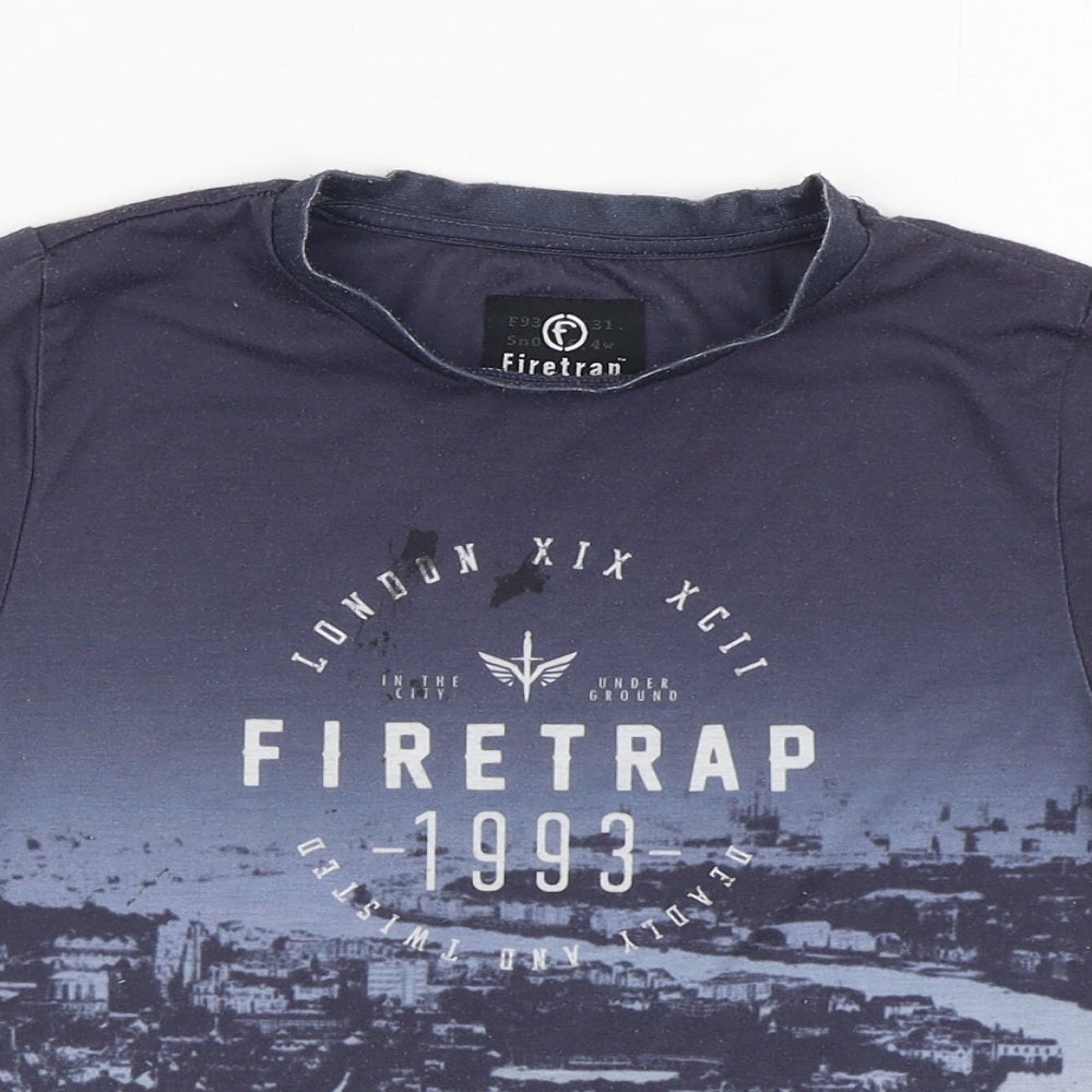 Firetrap Boys Blue Polyester Basic T-Shirt Size 9-10 Years Round Neck Pullover
