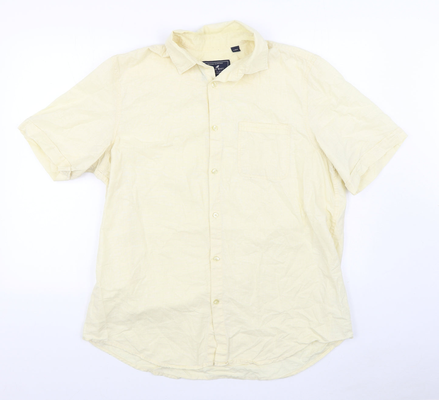 Stonebay Mens Beige Linen Button-Up Size L Collared Button
