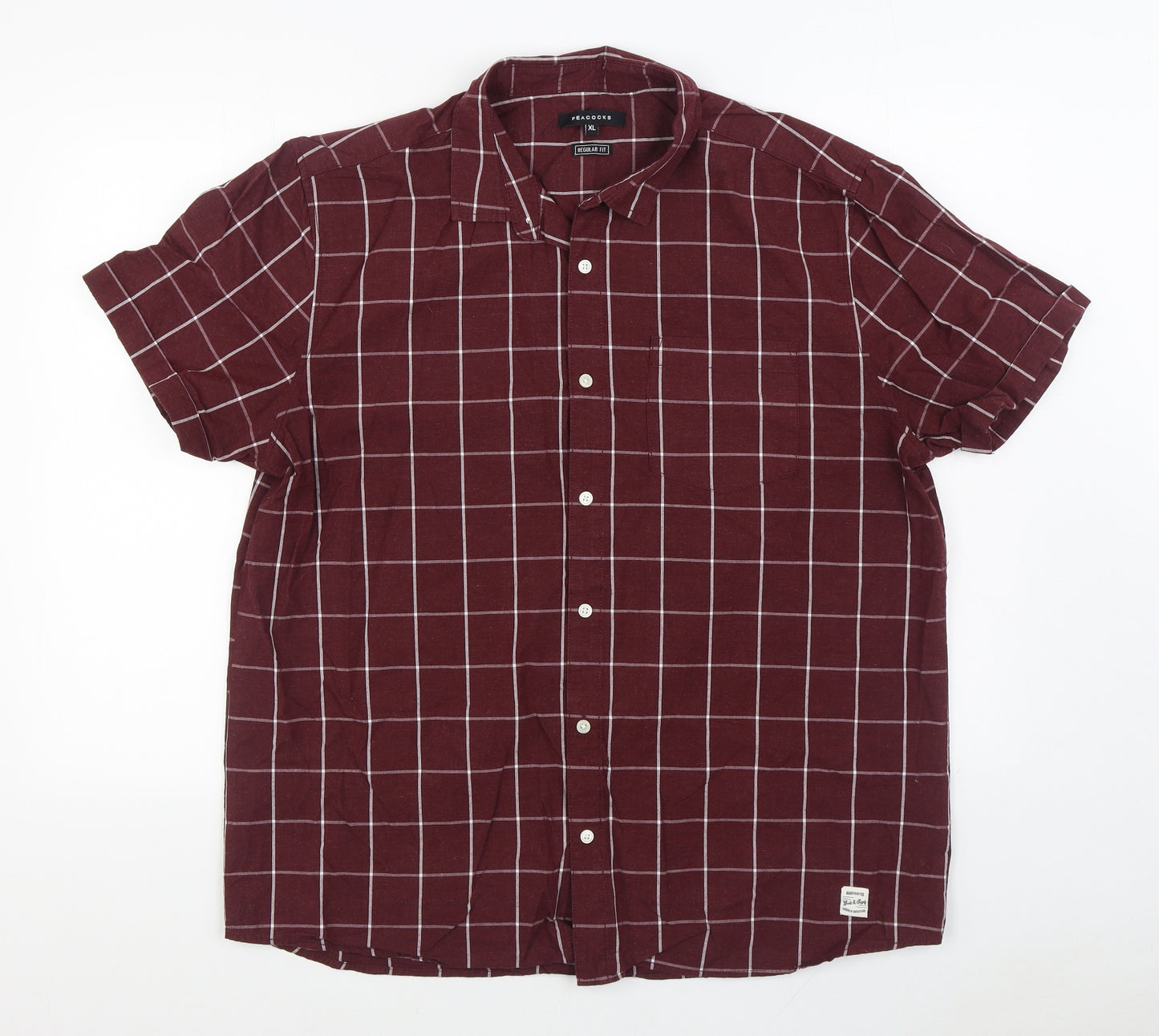 Peacocks Mens Red Plaid Cotton Button-Up Size XL Collared Button