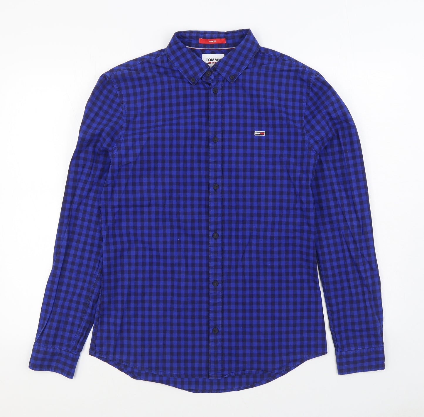 Tommy Jeans Mens Blue Check Cotton Button-Up Size S Collared Button