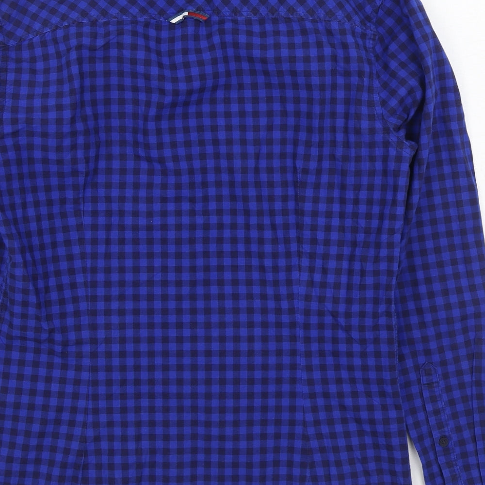 Tommy Jeans Mens Blue Check Cotton Button-Up Size S Collared Button