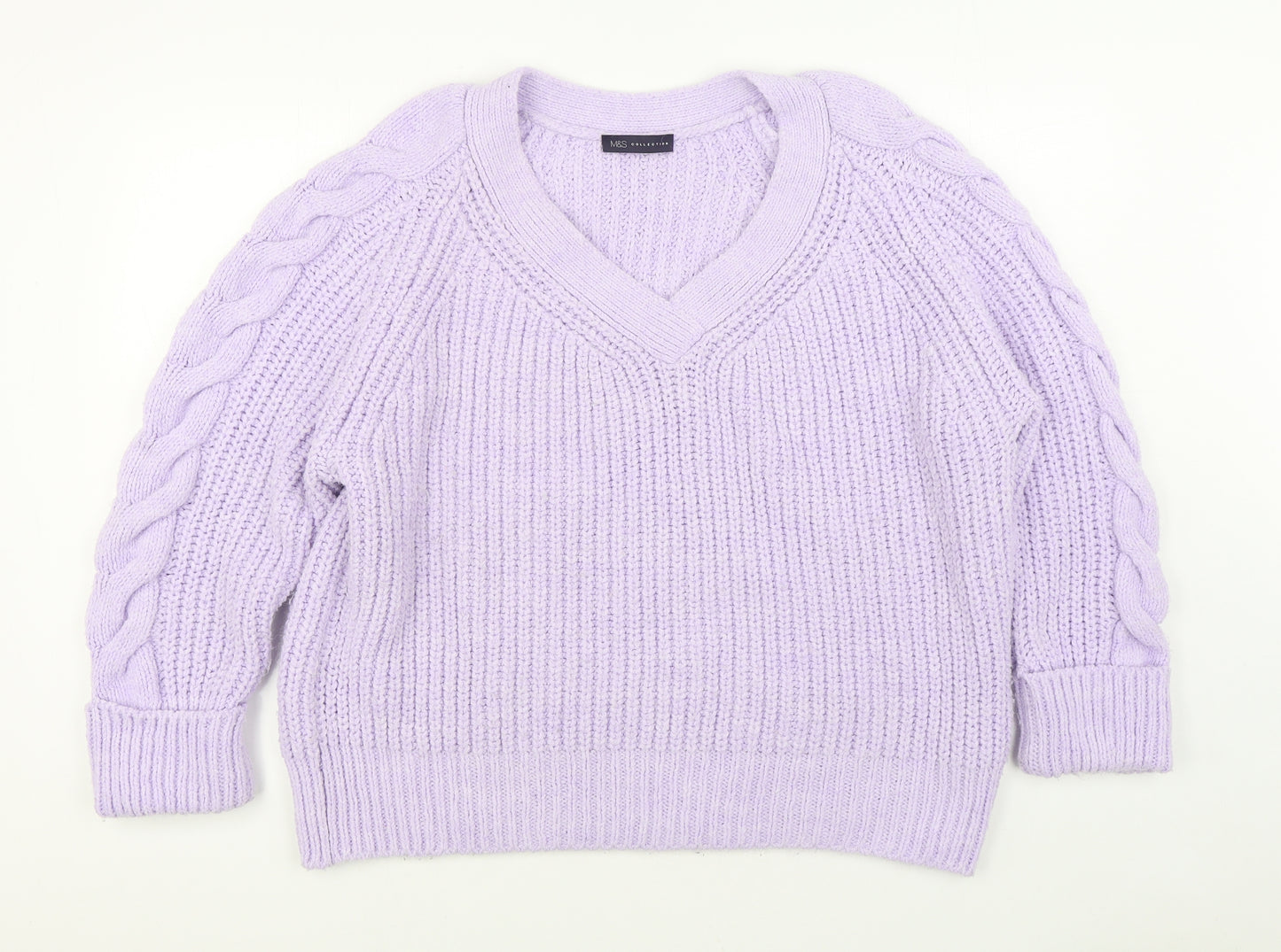 Marks and Spencer Womens Purple V-Neck Acrylic Pullover Jumper Size L