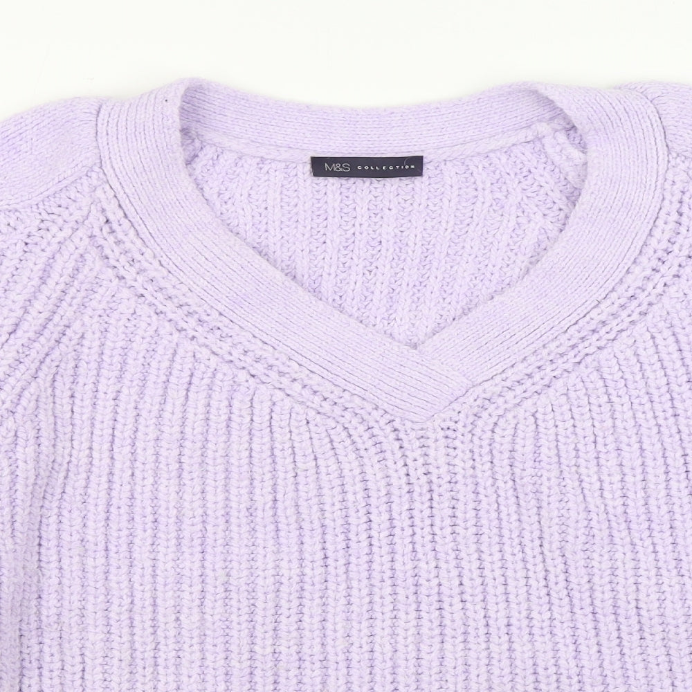Marks and Spencer Womens Purple V-Neck Acrylic Pullover Jumper Size L