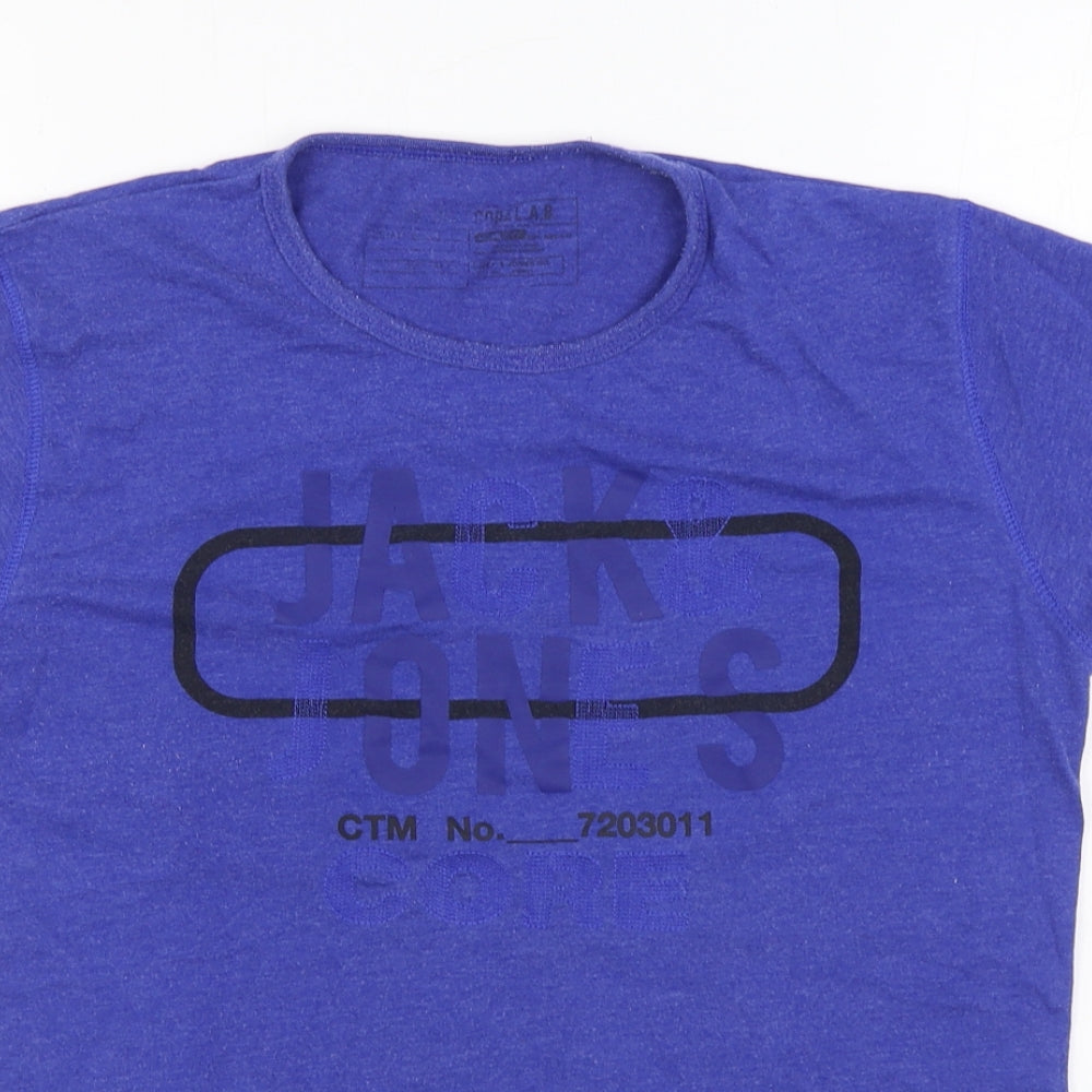 JACK & JONES Mens Blue Cotton T-Shirt Size M Round Neck