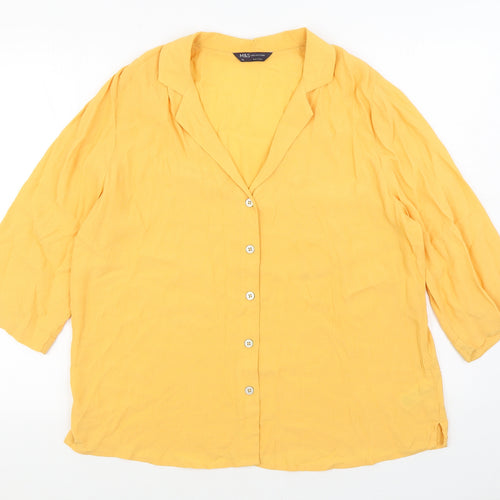 Marks and Spencer Womens Orange Viscose Basic Button-Up Size 16 V-Neck