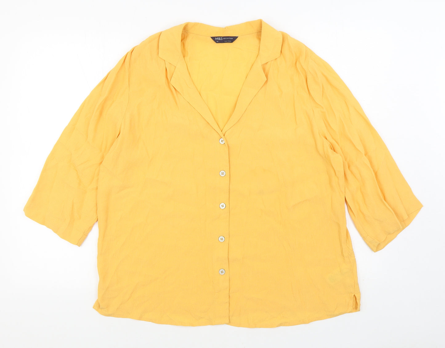 Marks and Spencer Womens Orange Viscose Basic Button-Up Size 16 V-Neck