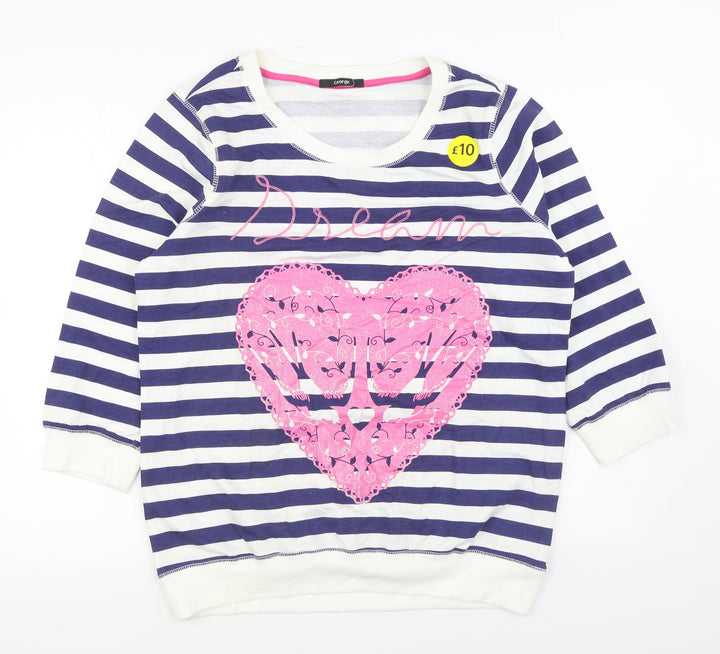 George Womens Blue Striped Cotton Pullover Sweatshirt Size 16 Pullover