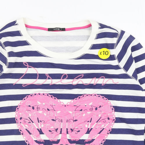 George Womens Blue Striped Cotton Pullover Sweatshirt Size 16 Pullover