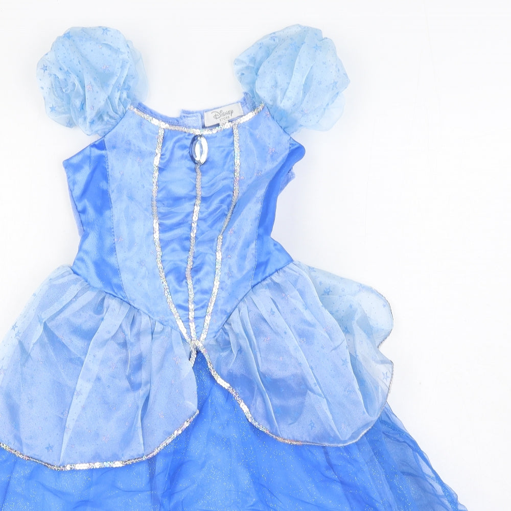 Disney Store Girls Blue Polyester Ball Gown Size 7-8 Years Boat Neck Hook & Loop - Cinderella