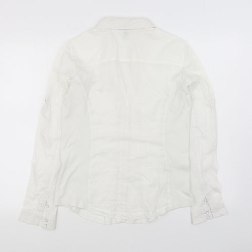 Mango Womens White Cotton Basic Button-Up Size L V-Neck