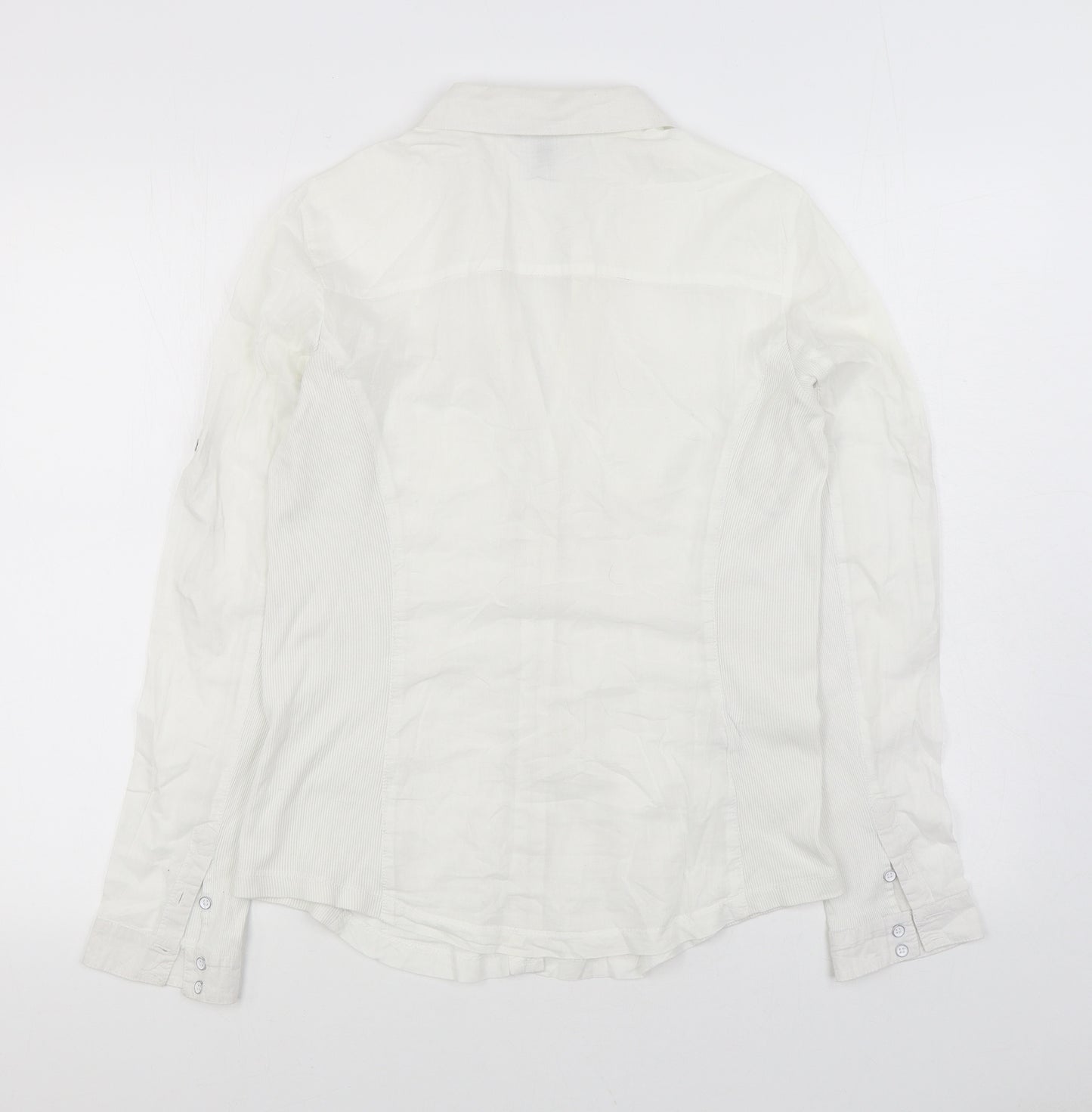 Mango Womens White Cotton Basic Button-Up Size L V-Neck
