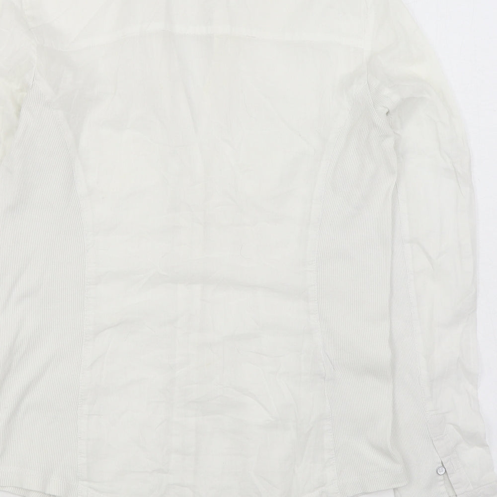 Mango Womens White Cotton Basic Button-Up Size L V-Neck