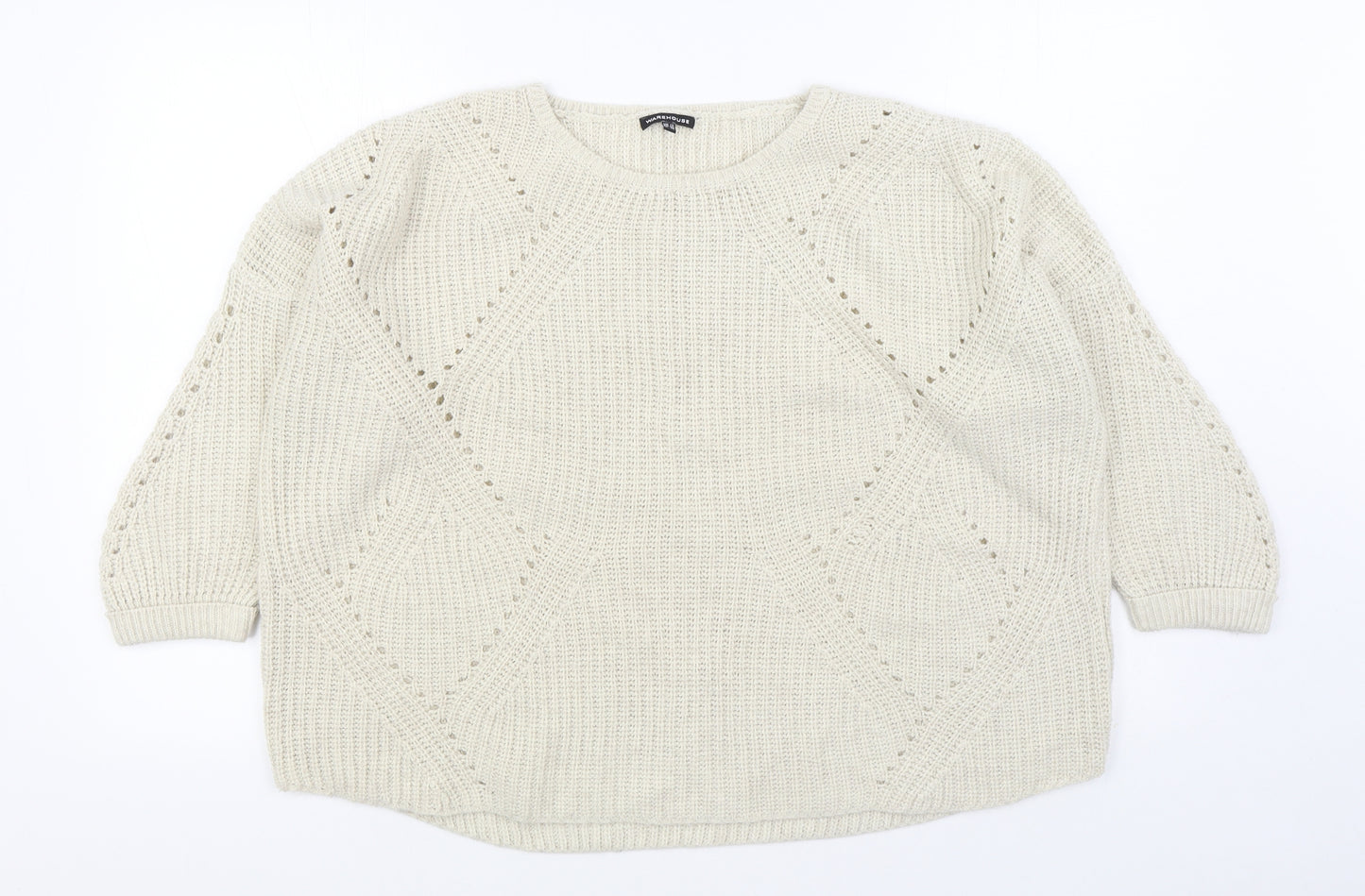 Warehouse Womens Beige Round Neck Acrylic Pullover Jumper Size 12