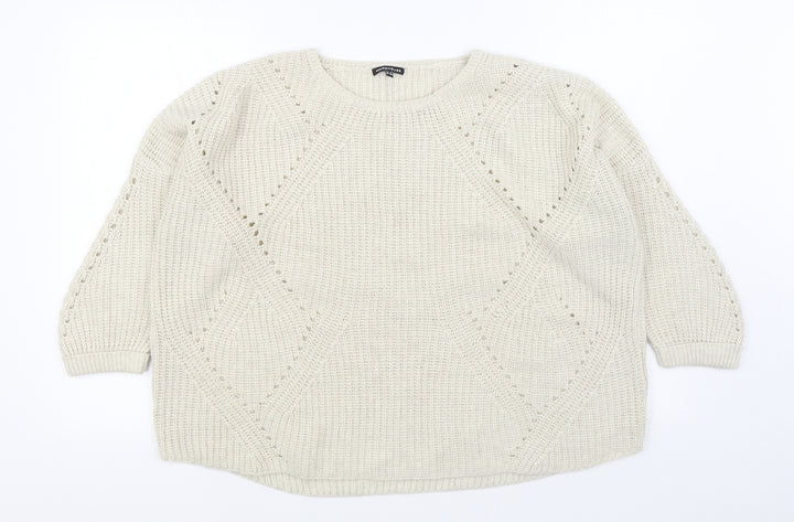 Warehouse Womens Beige Round Neck Acrylic Pullover Jumper Size 12