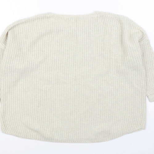 Warehouse Womens Beige Round Neck Acrylic Pullover Jumper Size 12