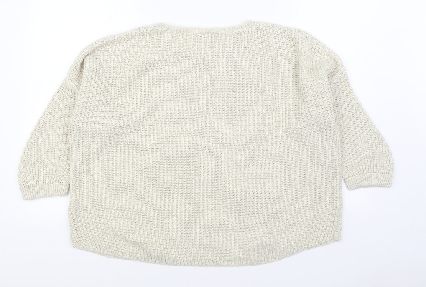 Warehouse Womens Beige Round Neck Acrylic Pullover Jumper Size 12