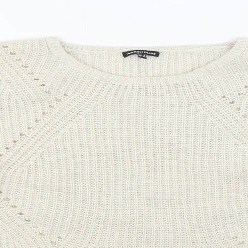 Warehouse Womens Beige Round Neck Acrylic Pullover Jumper Size 12