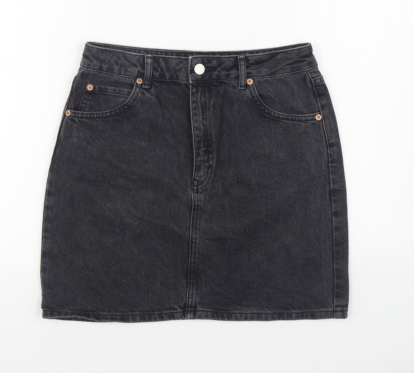 Topshop Womens Black Cotton A-Line Skirt Size 28 in Zip