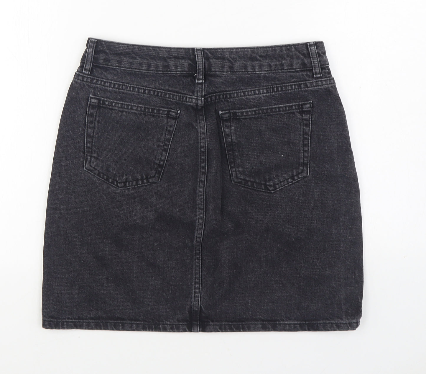 Topshop Womens Black Cotton A-Line Skirt Size 28 in Zip