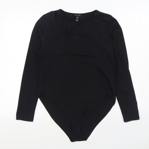 New Look Womens Black Cotton Bodysuit One-Piece Size 16 Button