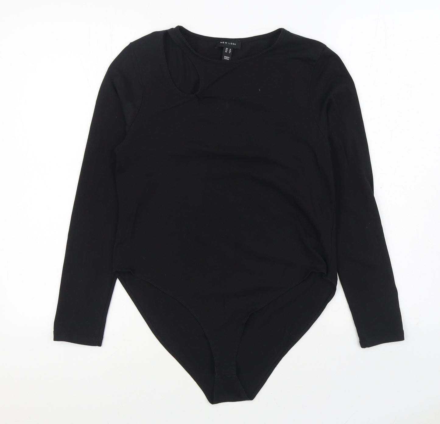 New Look Womens Black Cotton Bodysuit One-Piece Size 16 Button