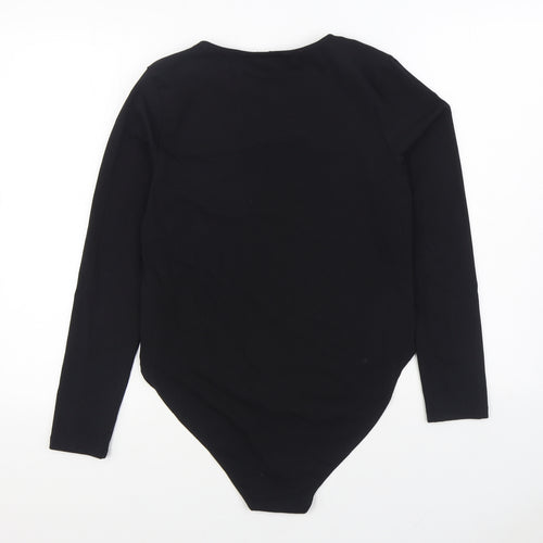 New Look Womens Black Cotton Bodysuit One-Piece Size 16 Button