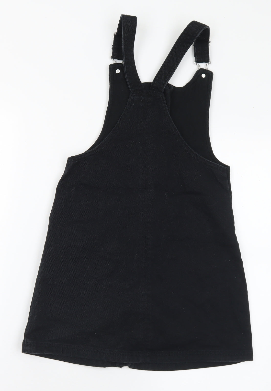 F&F Girls Black Cotton Pinafore/Dungaree Dress Size 10-11 Years Square Neck