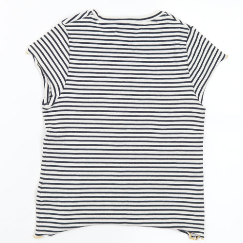 Marks and Spencer Girls Black Striped Cotton Basic T-Shirt Size 8-9 Years Round Neck