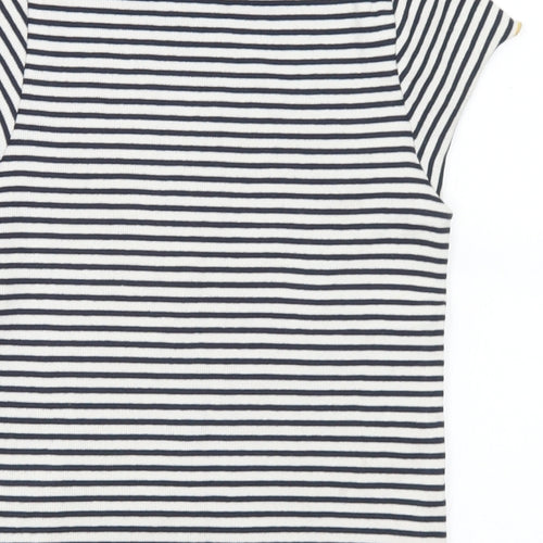 Marks and Spencer Girls Black Striped Cotton Basic T-Shirt Size 8-9 Years Round Neck