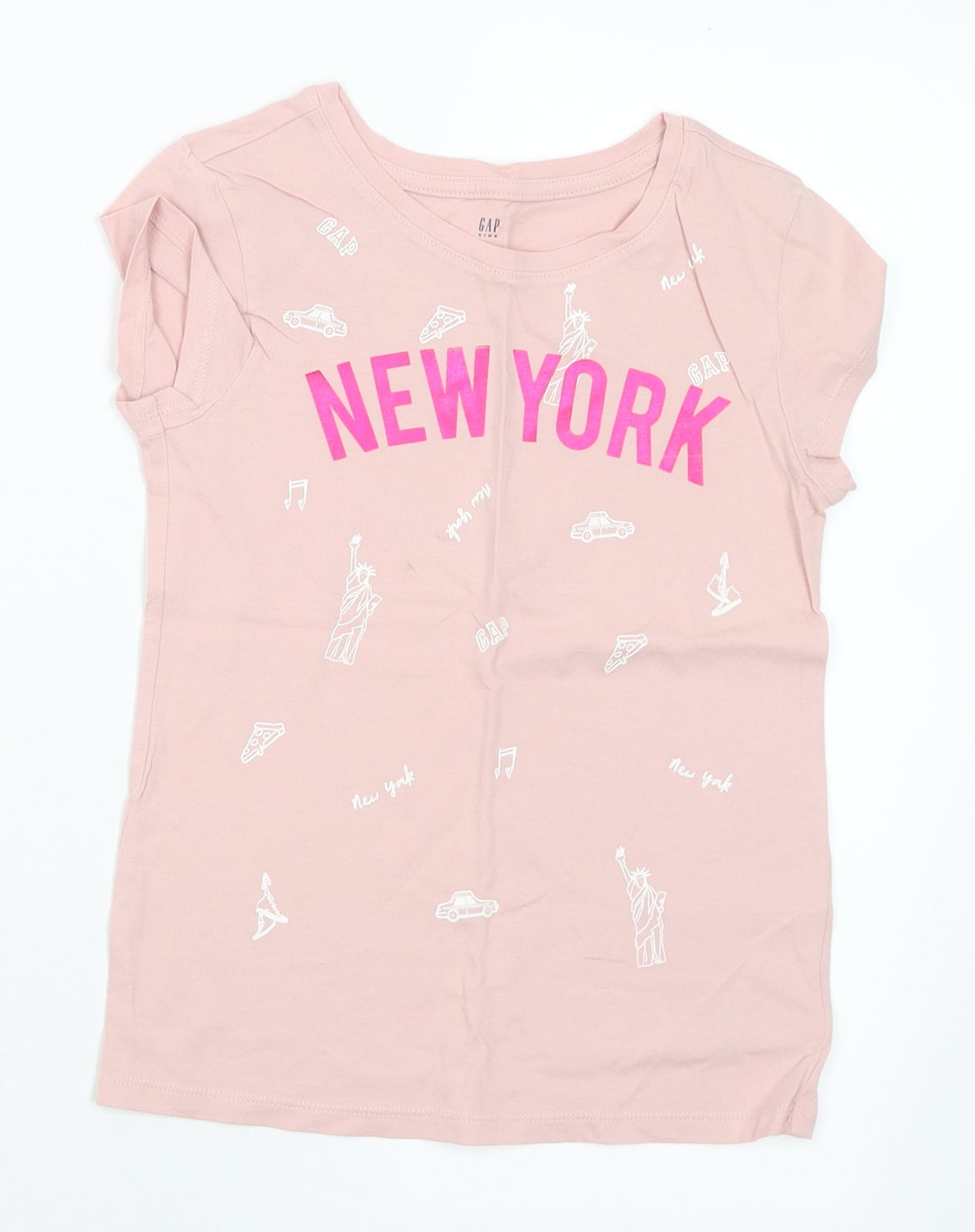 Gap Girls Pink Geometric Cotton Basic T-Shirt Size 8-9 Years Round Neck - NYC