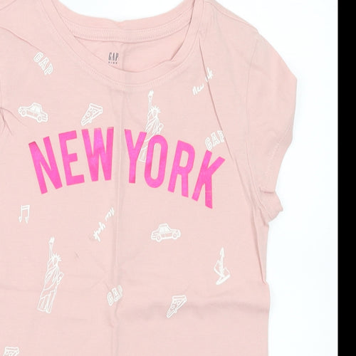 Gap Girls Pink Geometric Cotton Basic T-Shirt Size 8-9 Years Round Neck - NYC