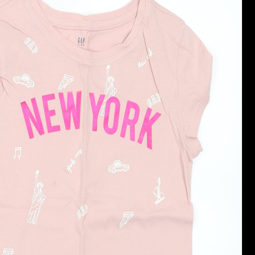 Gap Girls Pink Geometric Cotton Basic T-Shirt Size 8-9 Years Round Neck - NYC