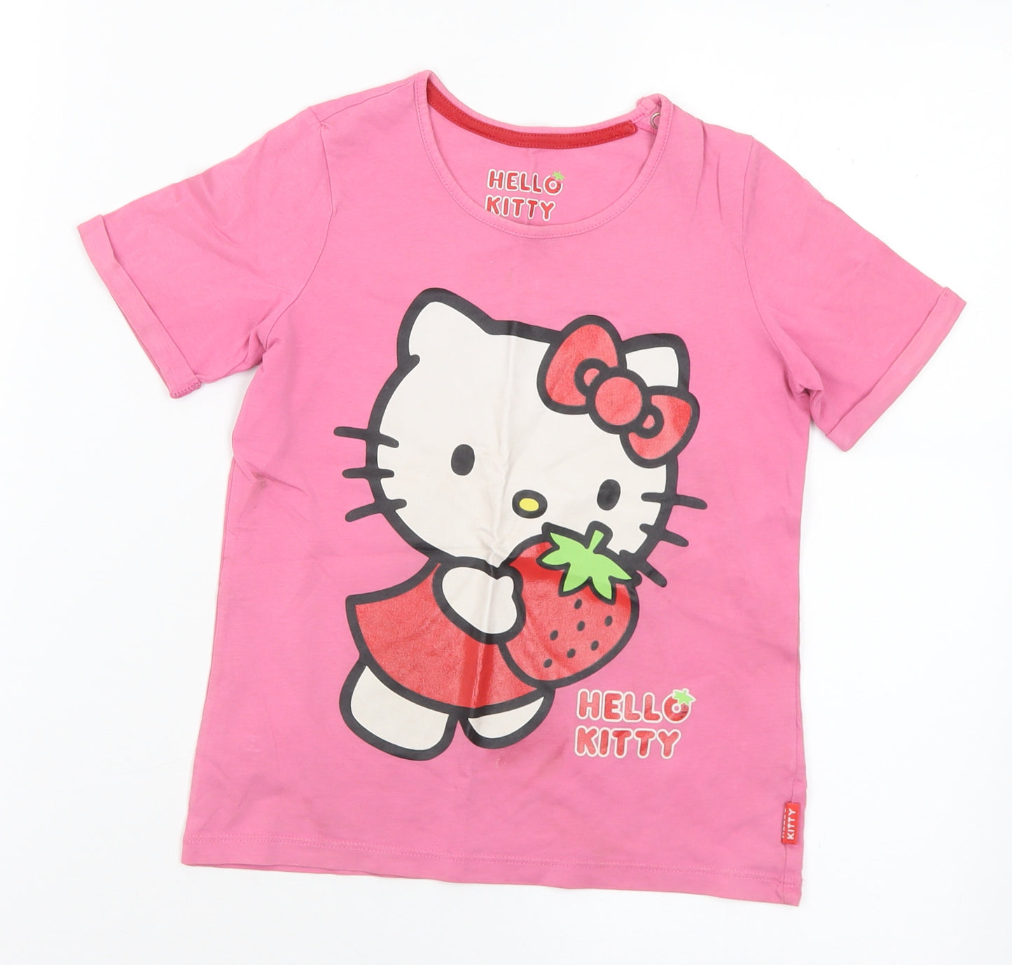 Marks and Spencer Girls Pink Cotton Basic T-Shirt Size 6-7 Years Round Neck - Hello Kitty