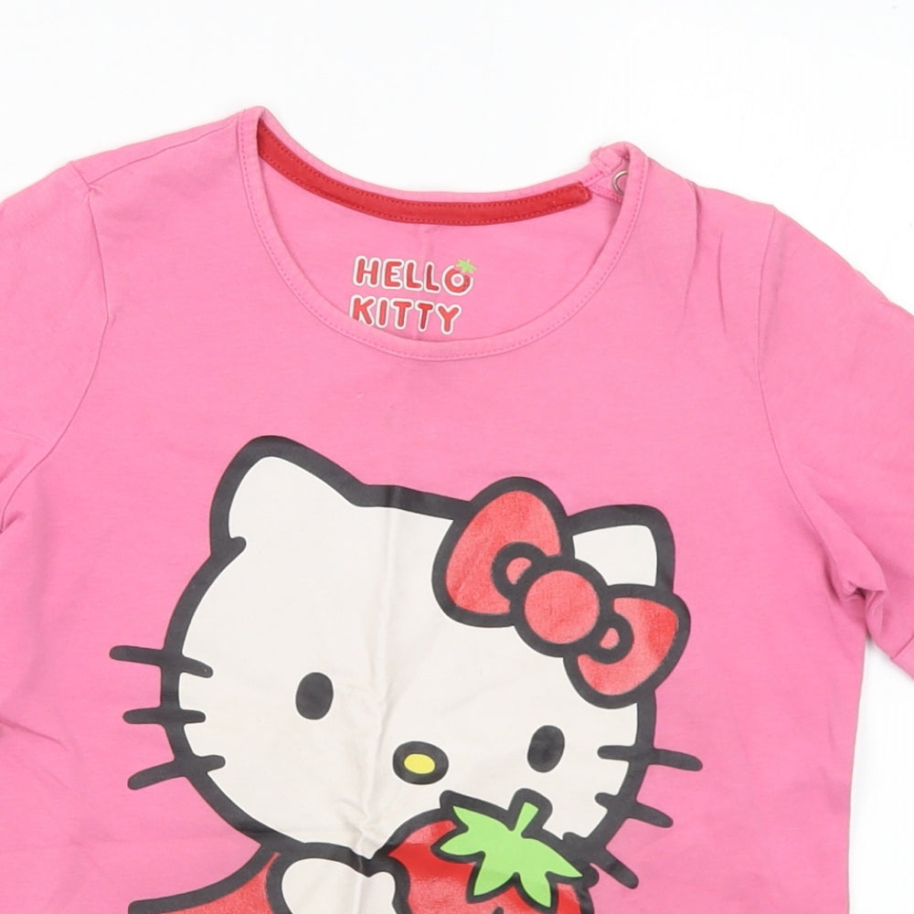 Marks and Spencer Girls Pink Cotton Basic T-Shirt Size 6-7 Years Round Neck - Hello Kitty