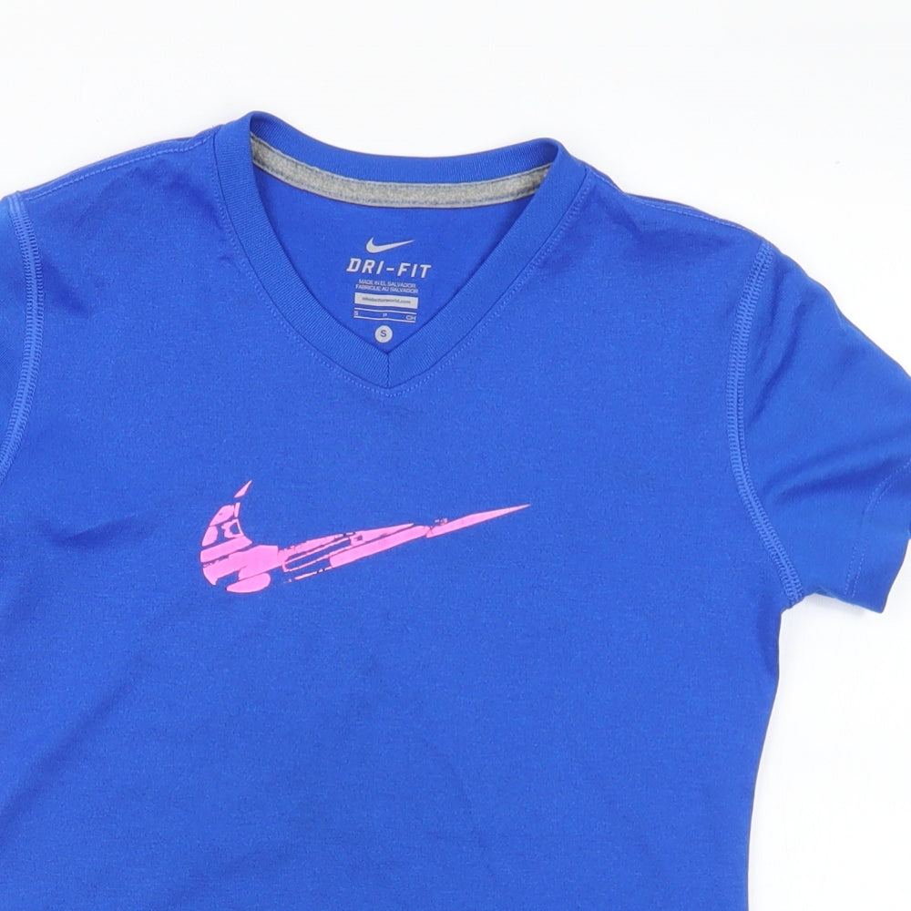 Nike Girls Black Polyester Basic T-Shirt Size S V-Neck - Nike