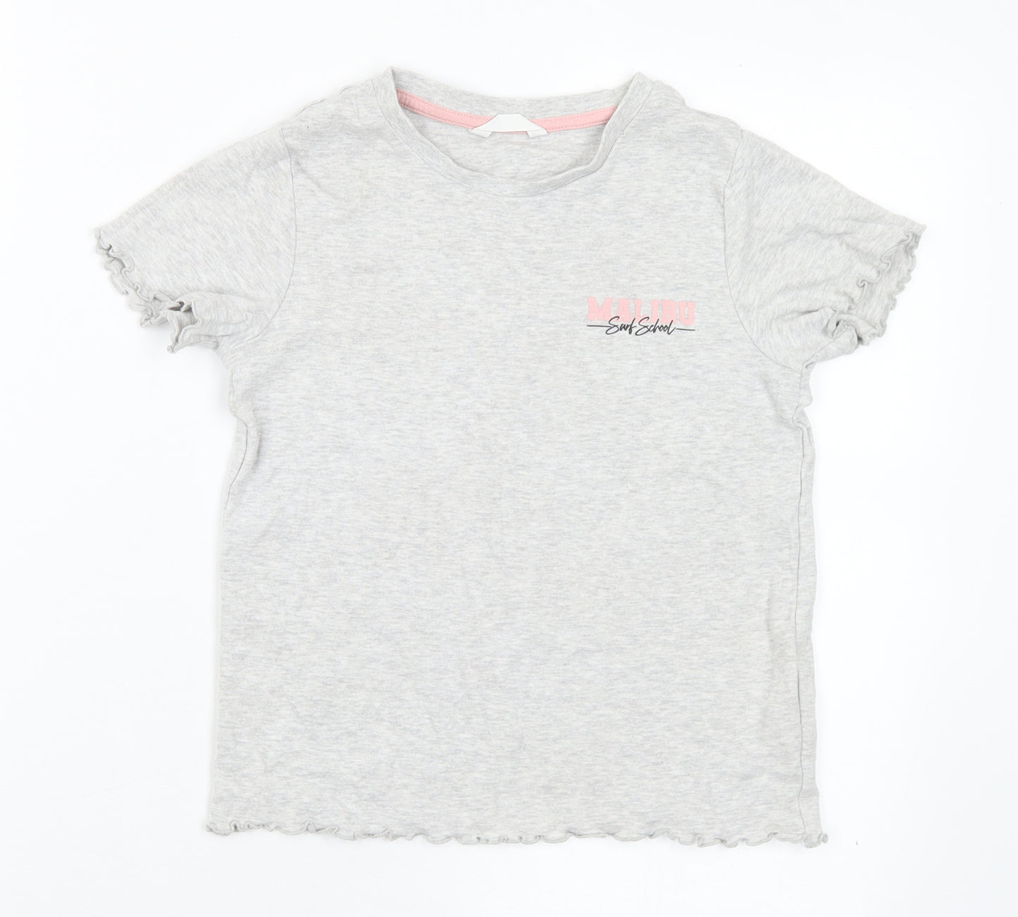 Marks and Spencer Girls Grey Cotton Basic T-Shirt Size 7-8 Years Round Neck - Malibu