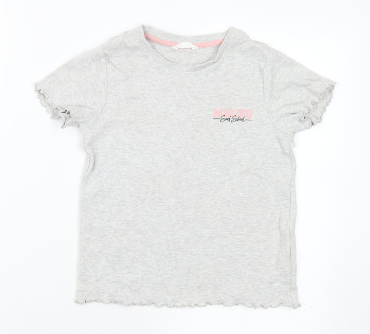 Marks & Spencer Girls Grey Cotton Basic T-Shirt Size 7-8 Years Round Neck - Malibu