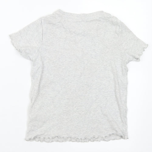 Marks and Spencer Girls Grey Cotton Basic T-Shirt Size 7-8 Years Round Neck - Malibu