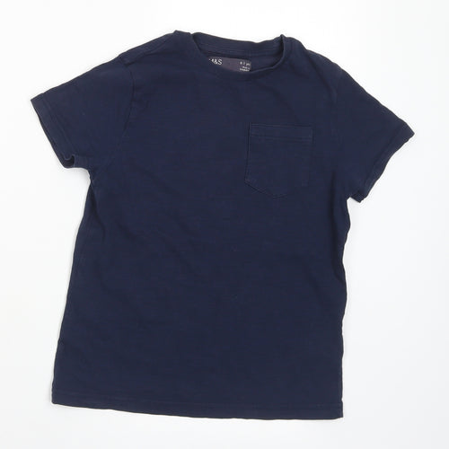 Marks and Spencer Boys Blue Cotton Basic T-Shirt Size 6-7 Years Crew Neck